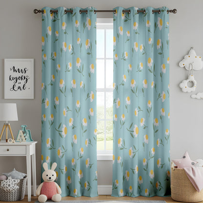 Onay Duck Egg Blue Daisy Curtains – Floral Nursery Kids Room Drapes