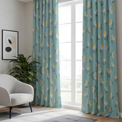 Onay Duck Egg Blue Daisy Curtains – Floral Nursery Kids Room Drapes