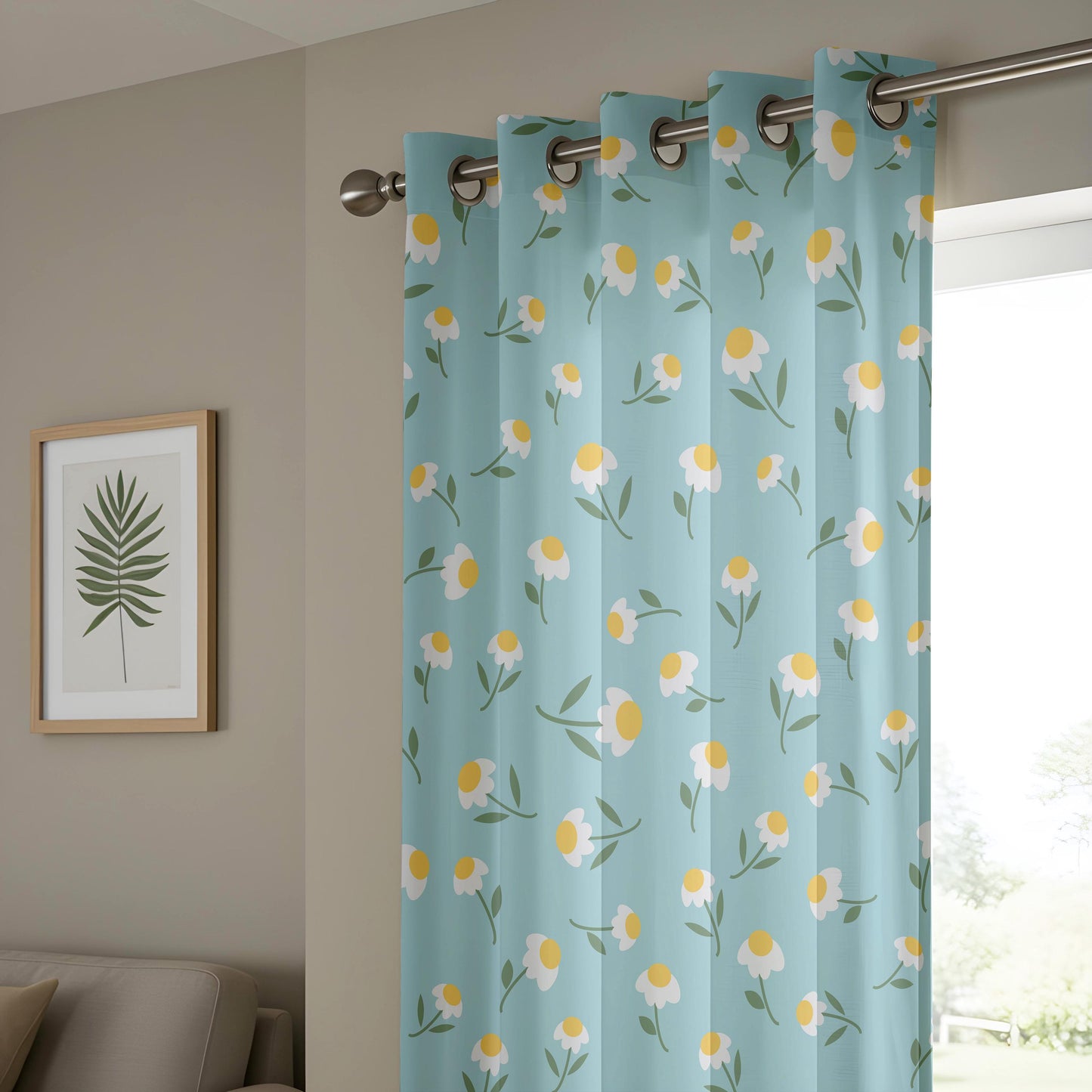Onay Duck Egg Blue Daisy Curtains – Floral Nursery Kids Room Drapes
