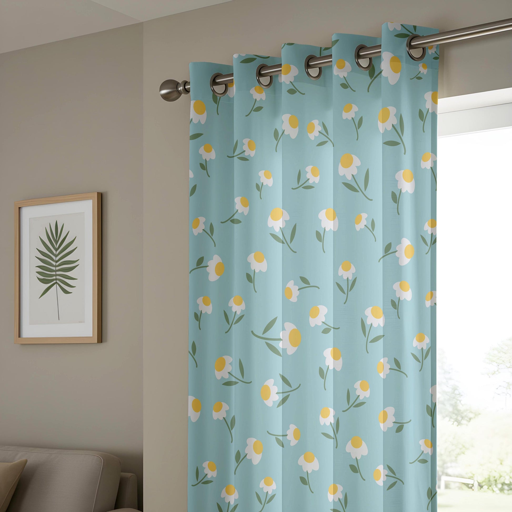 Onay Duck Egg Blue Daisy Curtains – Floral Nursery Kids Room Drapes