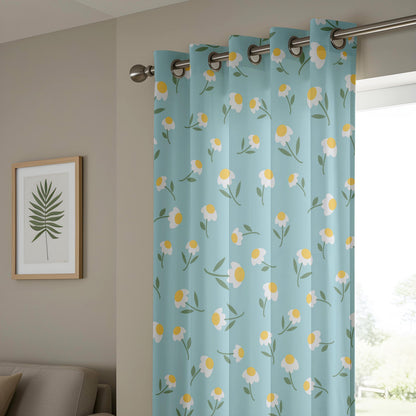 Onay Duck Egg Blue Daisy Curtains – Floral Nursery Kids Room Drapes