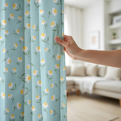 Onay Duck Egg Blue Daisy Curtains – Floral Nursery Kids Room Drapes