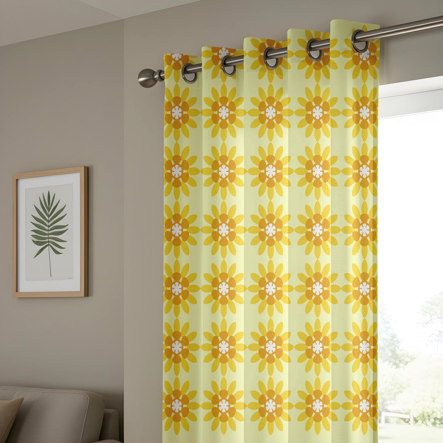 Onay Yellow Sunflower Curtains – Retro Floral Kids Room Window Drapes