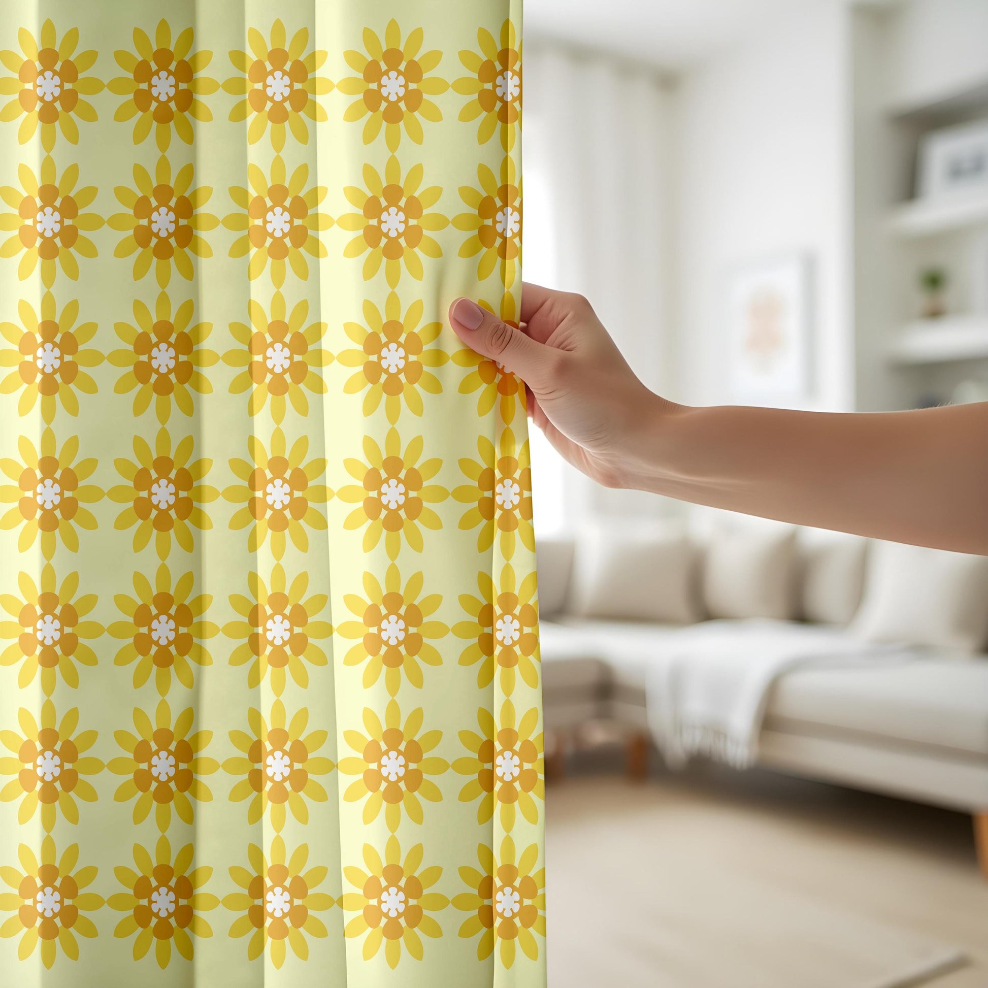 Onay Yellow Sunflower Curtains – Retro Floral Kids Room Window Drapes