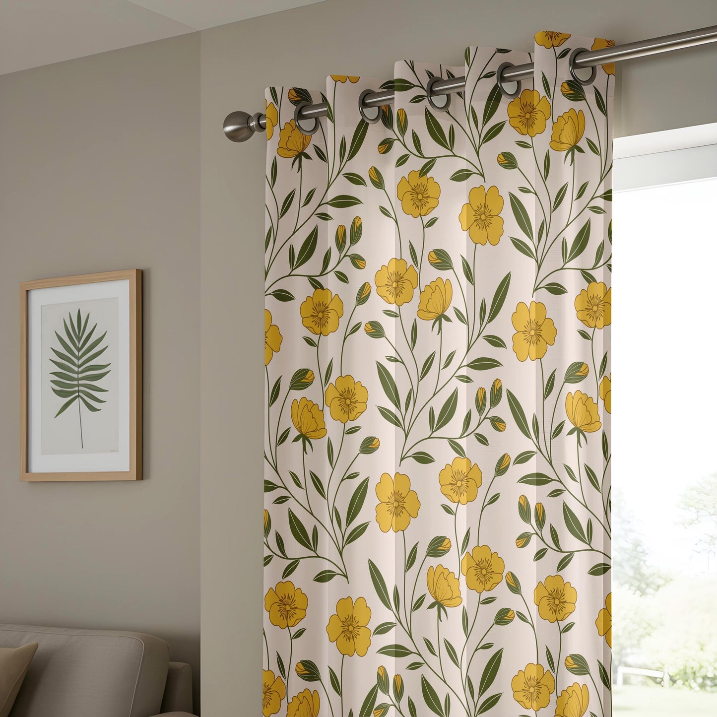 Onay Yellow Green Dandelion Curtains – Garden Floral Window Drapes