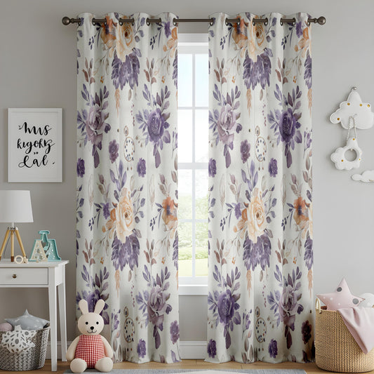 Onay Purple Rose Curtains – Lavender Floral Botanical Window Drapes