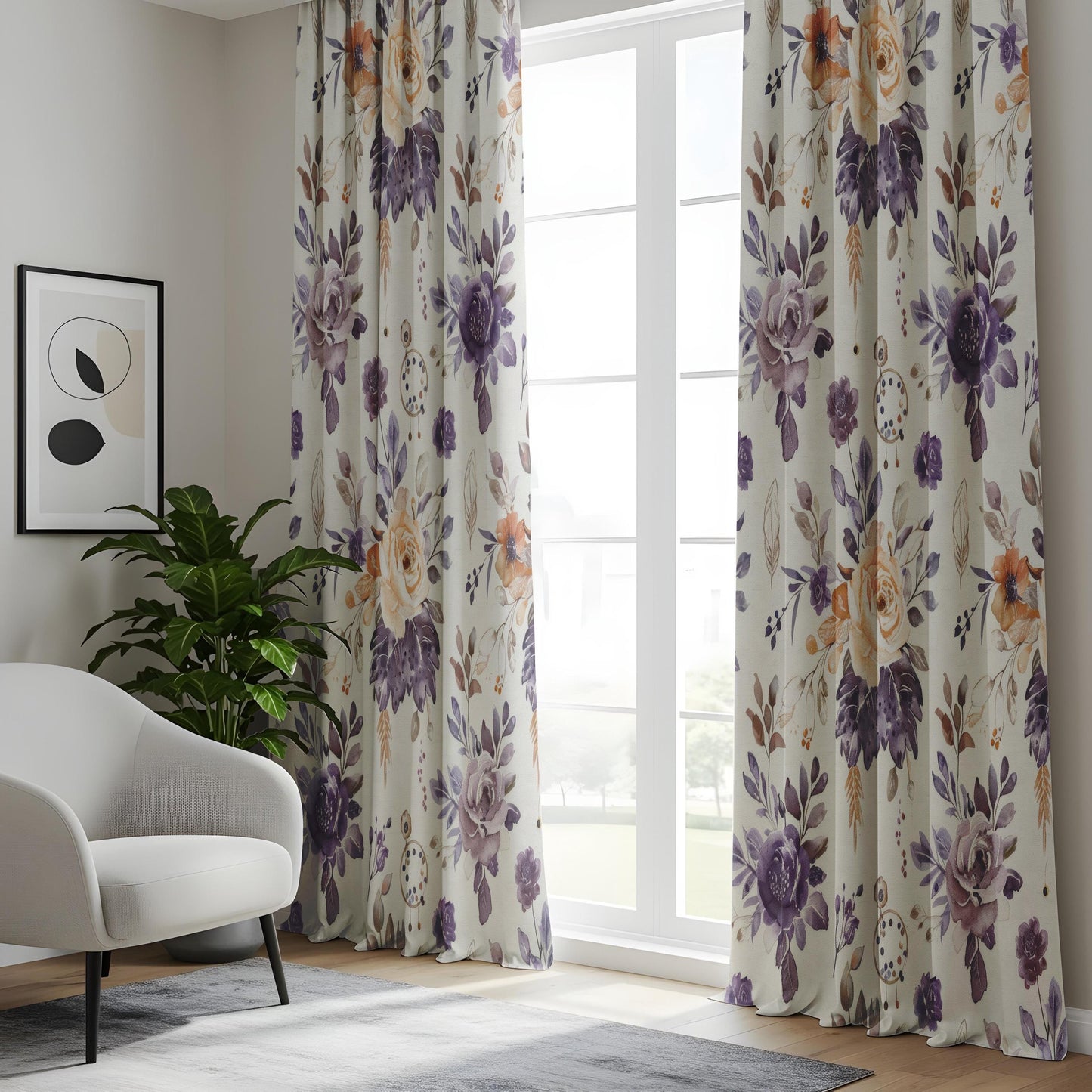 Onay Purple Rose Curtains – Lavender Floral Botanical Window Drapes