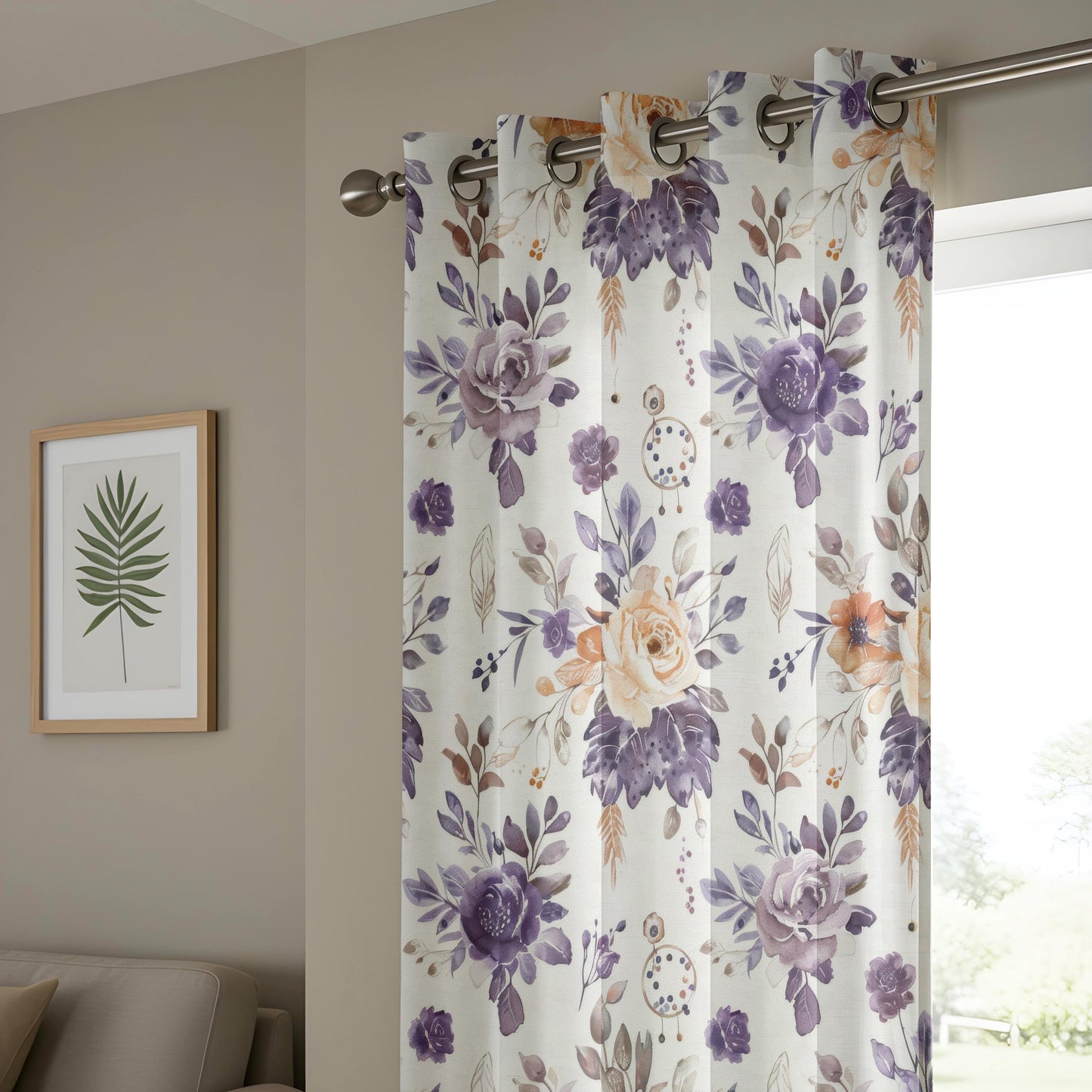Onay Purple Rose Curtains – Lavender Floral Botanical Window Drapes