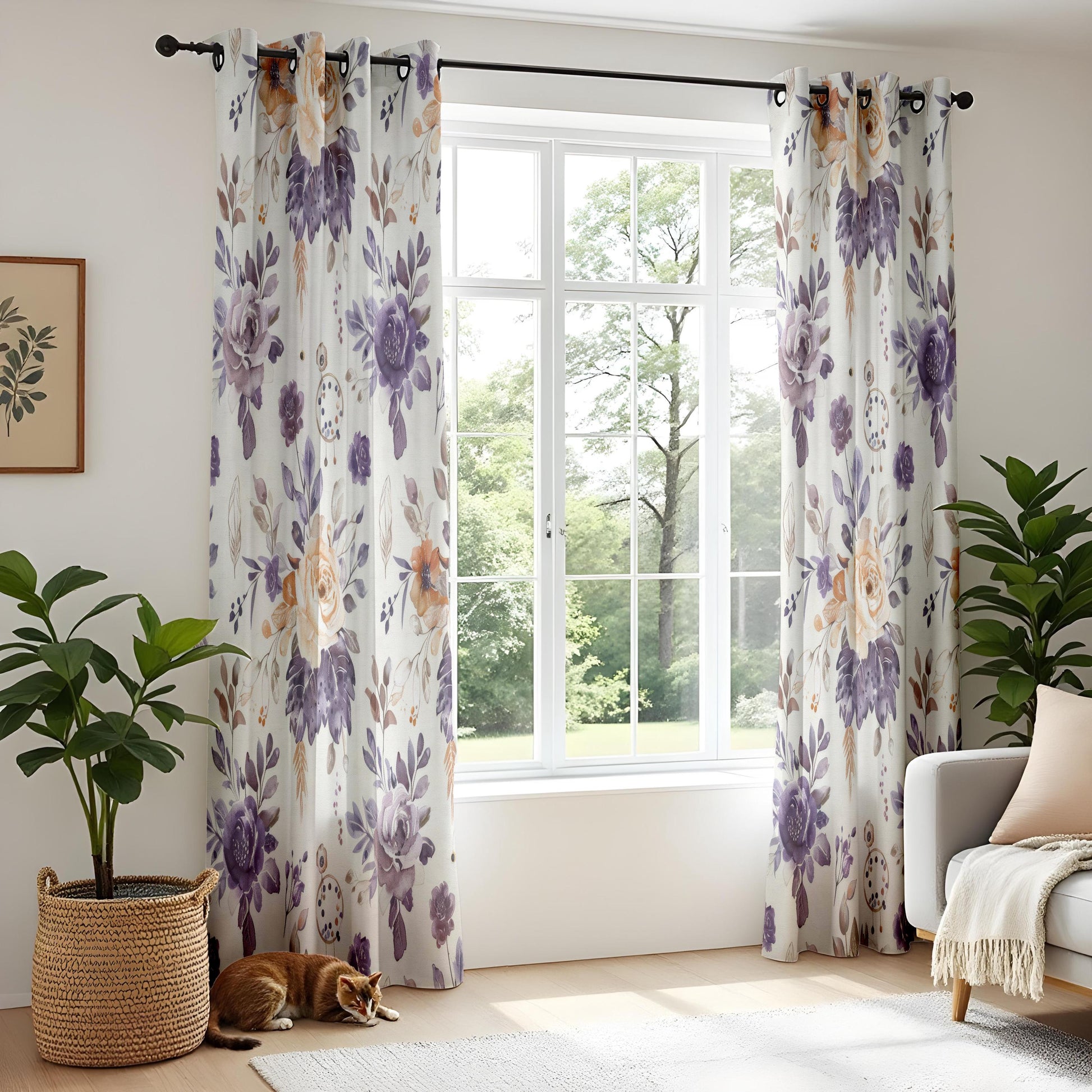 Onay Purple Rose Curtains – Lavender Floral Botanical Window Drapes