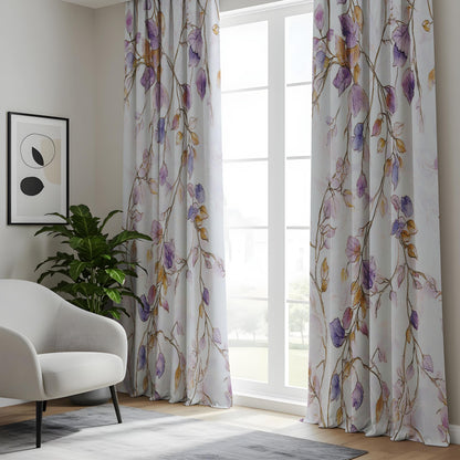 Onay Purple Leaf Curtains – Watercolour Cascading Floral Window Drapes