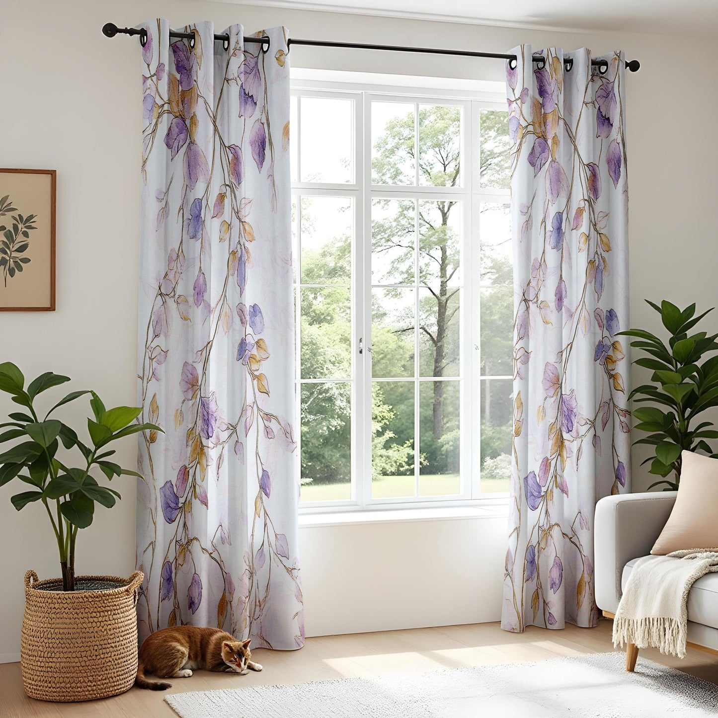 Onay Purple Leaf Curtains – Watercolour Cascading Floral Window Drapes