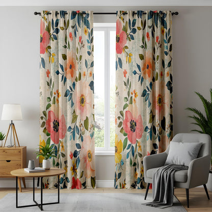 Onay Colourful Poppy Curtains – Pink Coral Botanical Garden Drapes