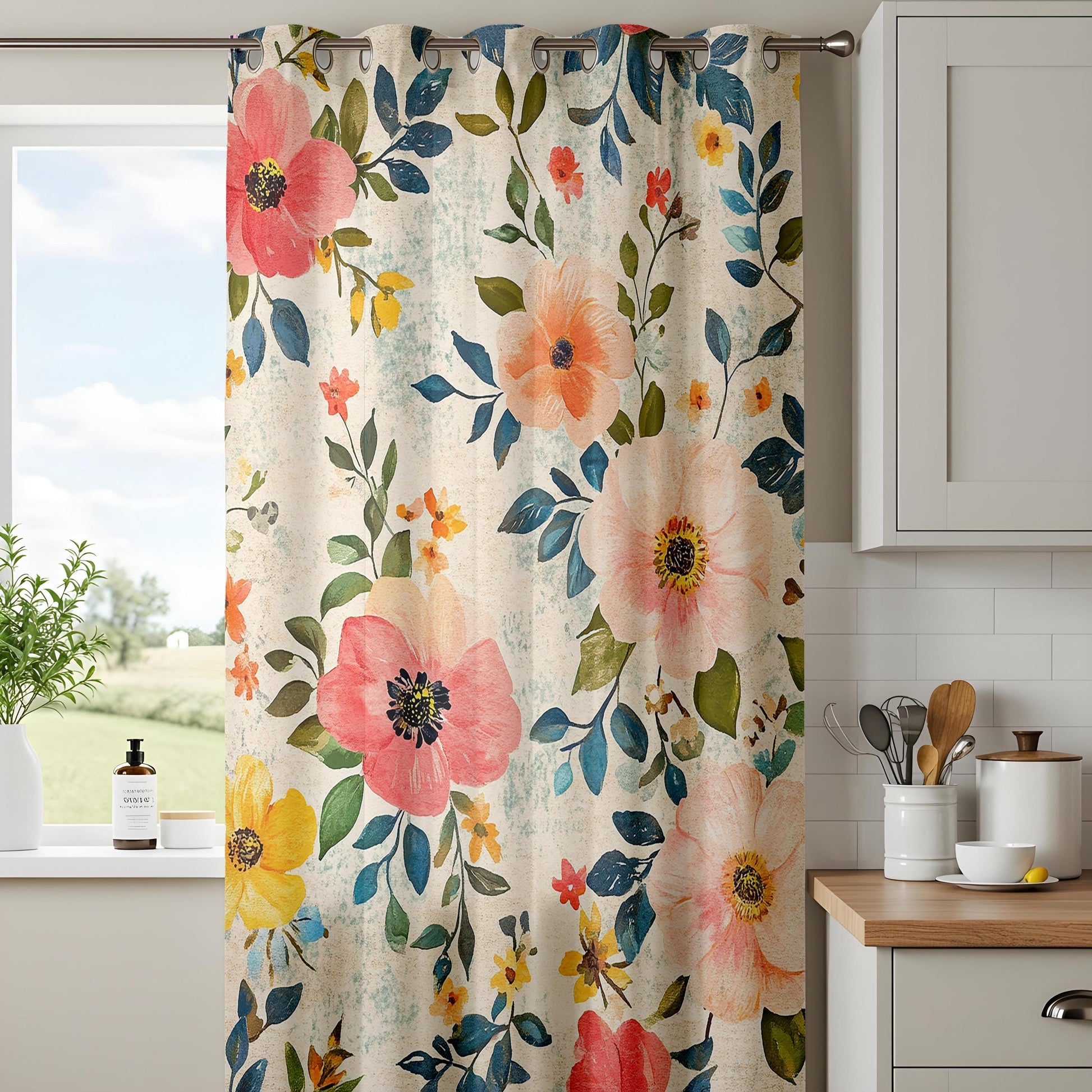 Onay Colourful Poppy Curtains – Pink Coral Botanical Garden Drapes