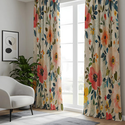 Onay Colourful Poppy Curtains – Pink Coral Botanical Garden Drapes