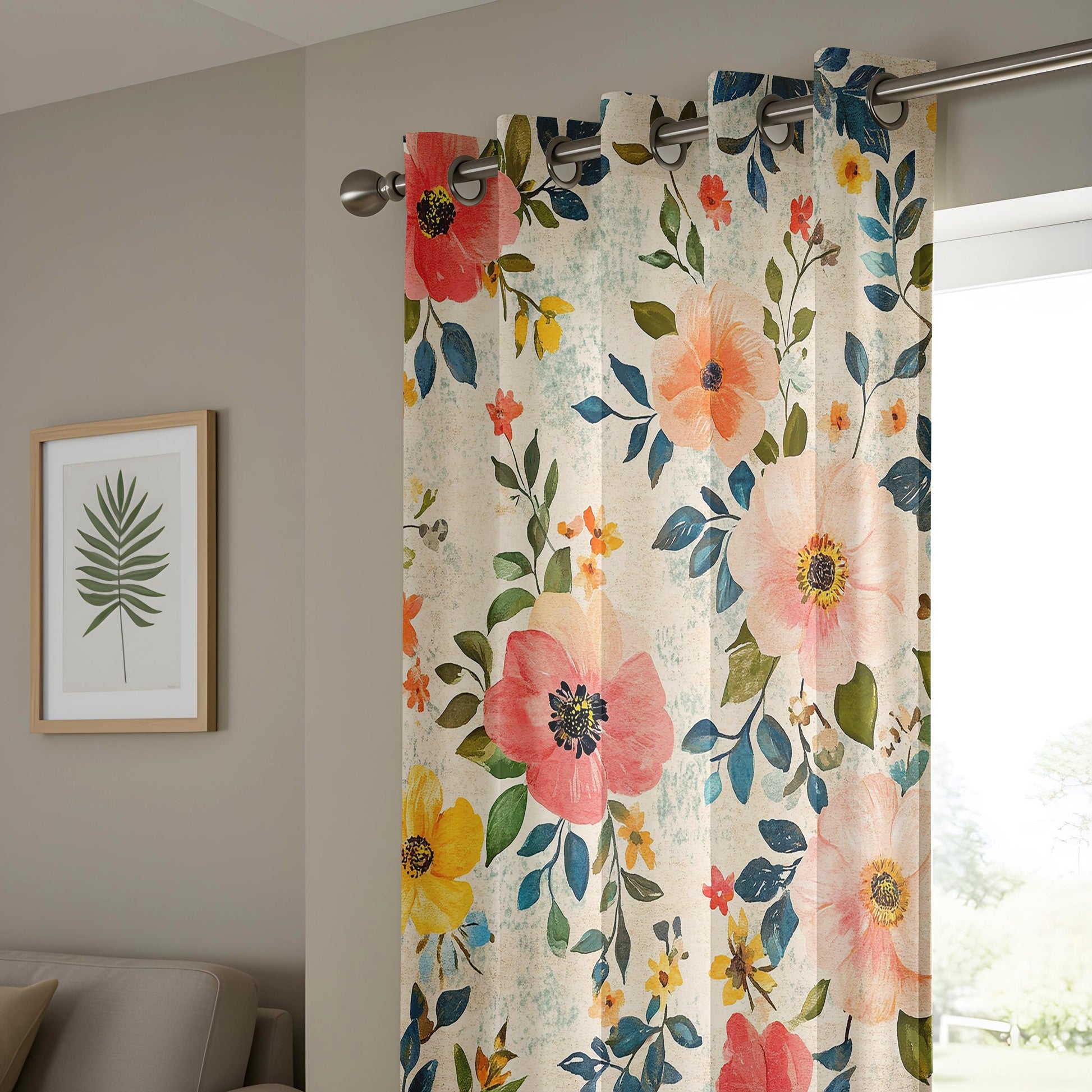 Onay Colourful Poppy Curtains – Pink Coral Botanical Garden Drapes