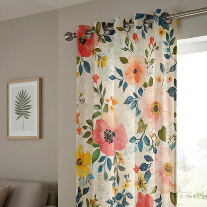 Onay Colourful Poppy Curtains – Pink Coral Botanical Garden Drapes
