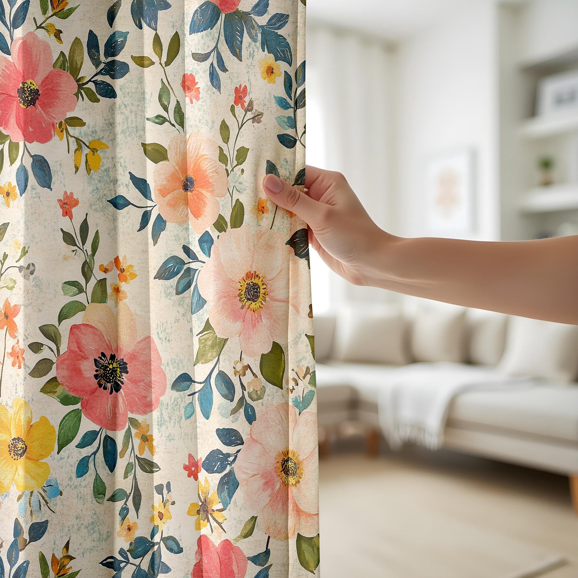 Onay Colourful Poppy Curtains – Pink Coral Botanical Garden Drapes