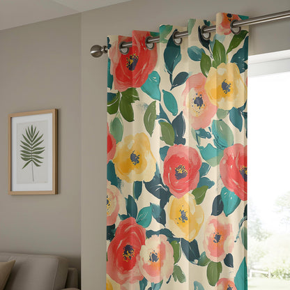 Onay Bold Rose Curtains – Coral Yellow Garden Floral Window Drapes
