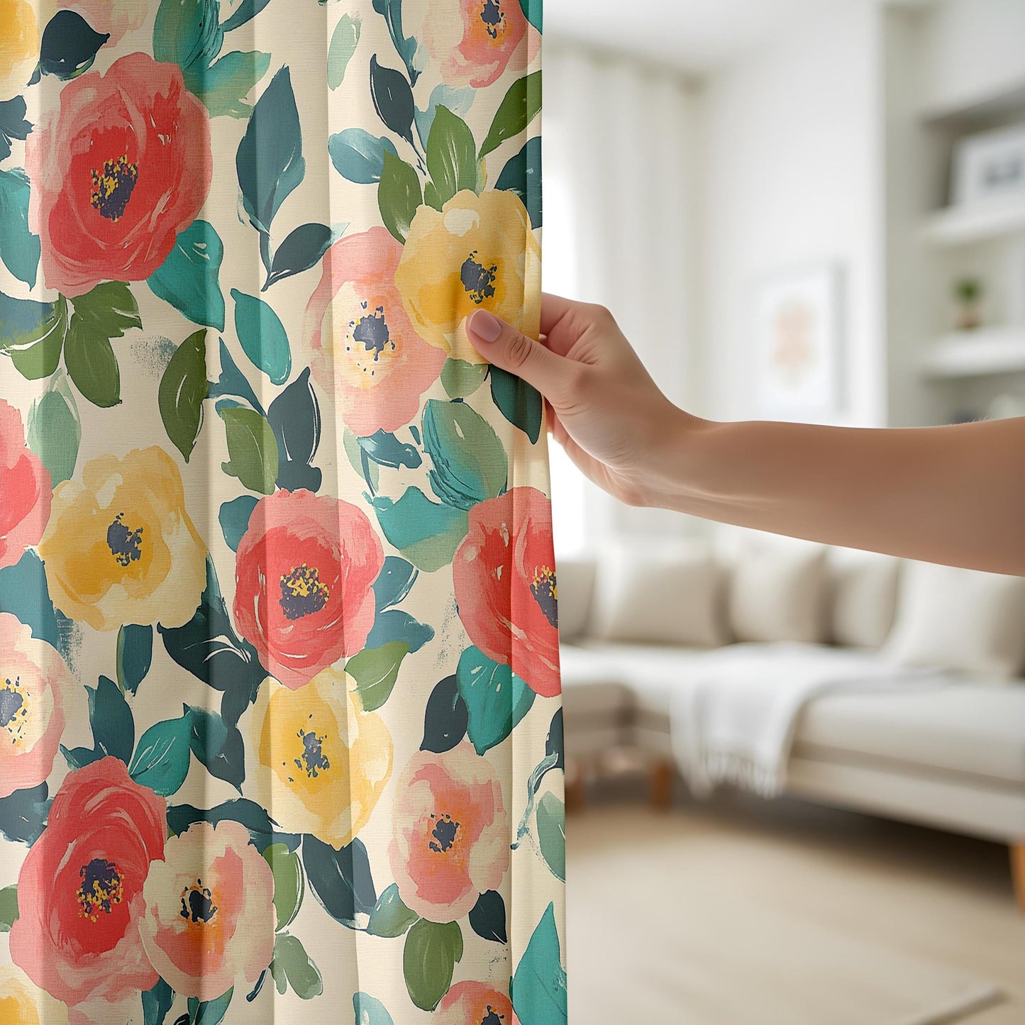 Onay Bold Rose Curtains – Coral Yellow Garden Floral Window Drapes