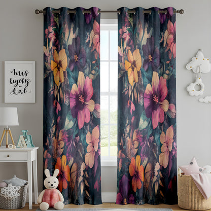 Onay Dark Floral Curtains – Moody Pink Purple Botanical Window Drapes