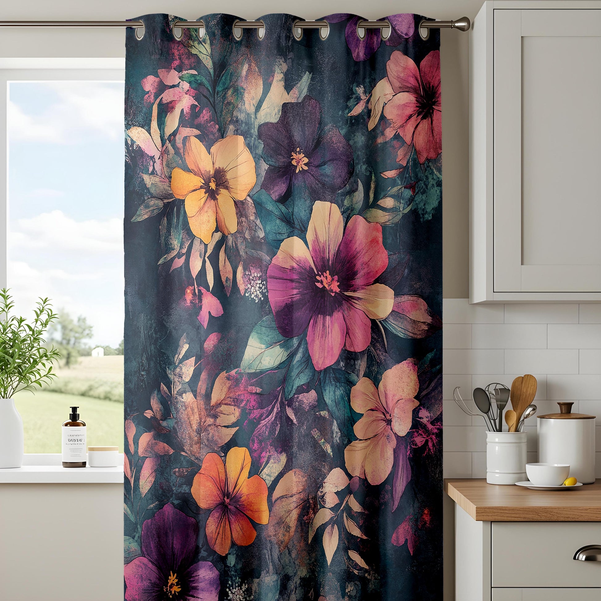Onay Dark Floral Curtains – Moody Pink Purple Botanical Window Drapes