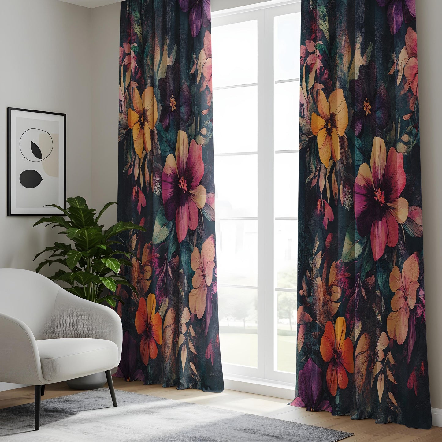 Onay Dark Floral Curtains – Moody Pink Purple Botanical Window Drapes