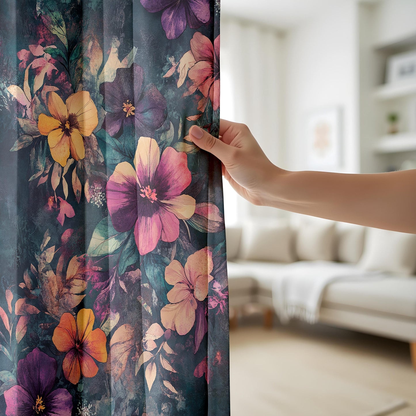 Onay Dark Floral Curtains – Moody Pink Purple Botanical Window Drapes