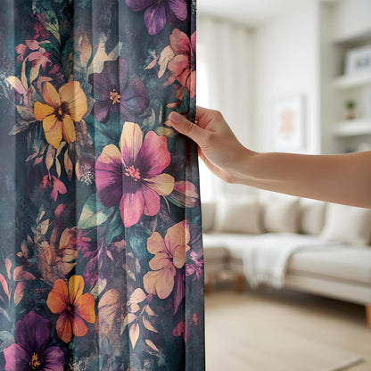 Onay Dark Floral Curtains – Moody Pink Purple Botanical Window Drapes