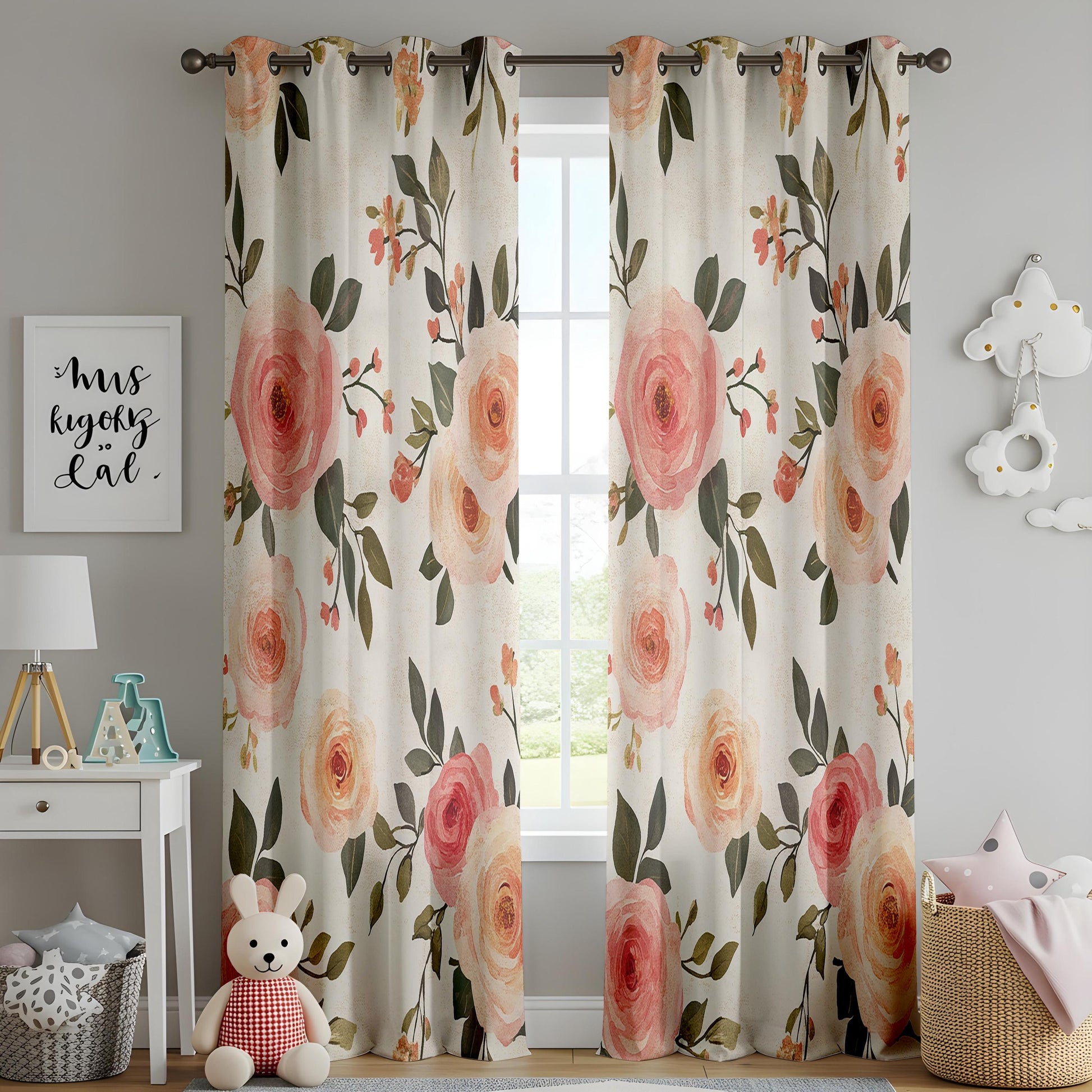 Onay Blush Peony Curtains – Pink Rose Botanical Window Drapes