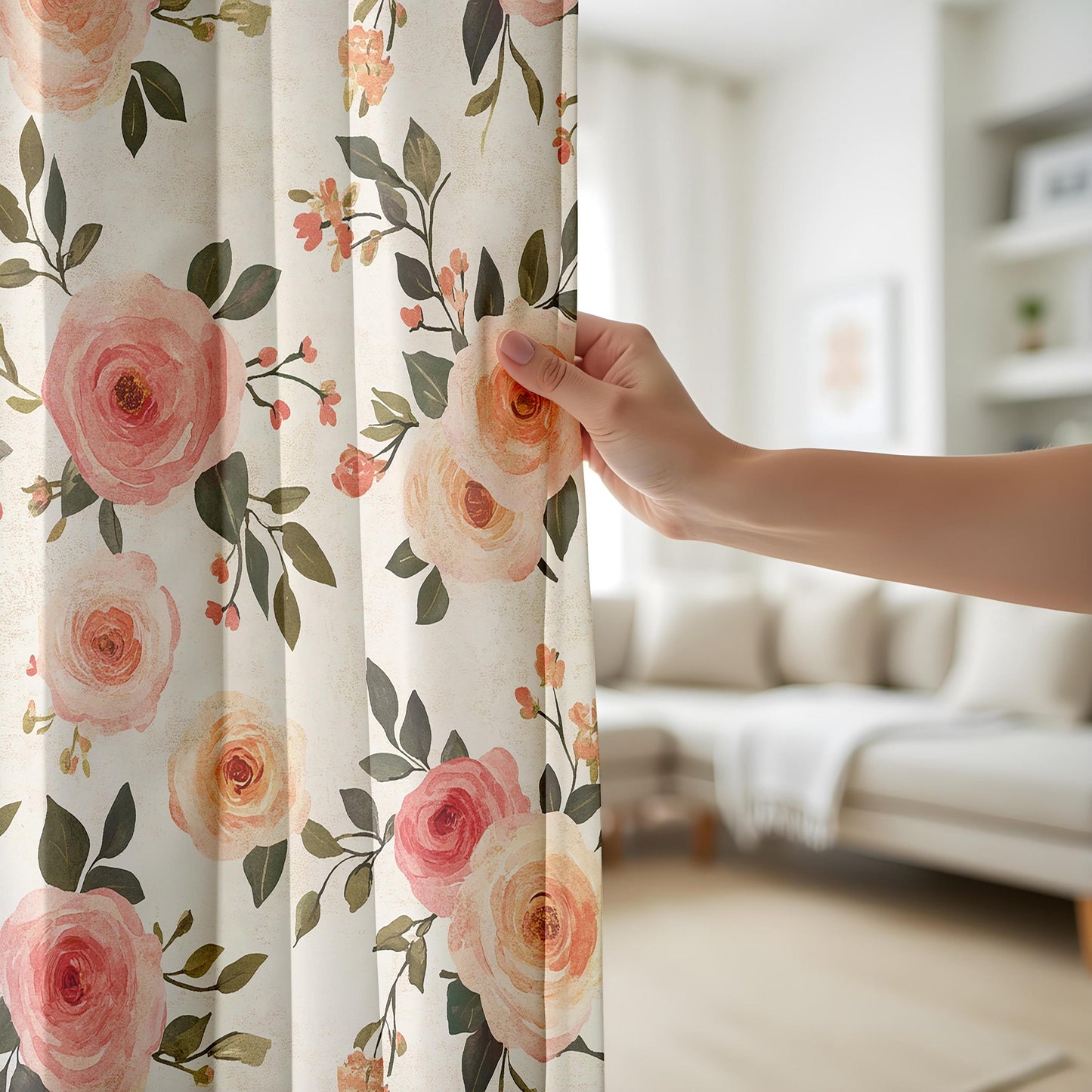Onay Blush Peony Curtains – Pink Rose Botanical Window Drapes