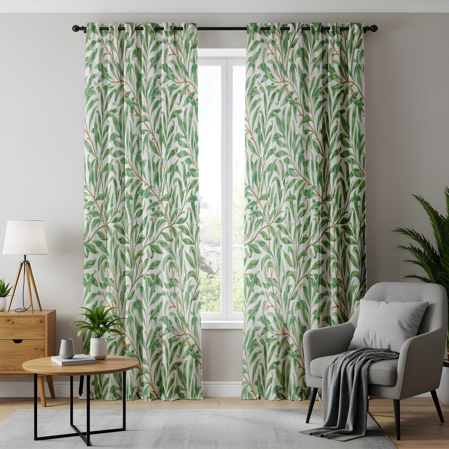 Onay Green Willow Leaf Curtains – Tropical Botanical Window Drapes