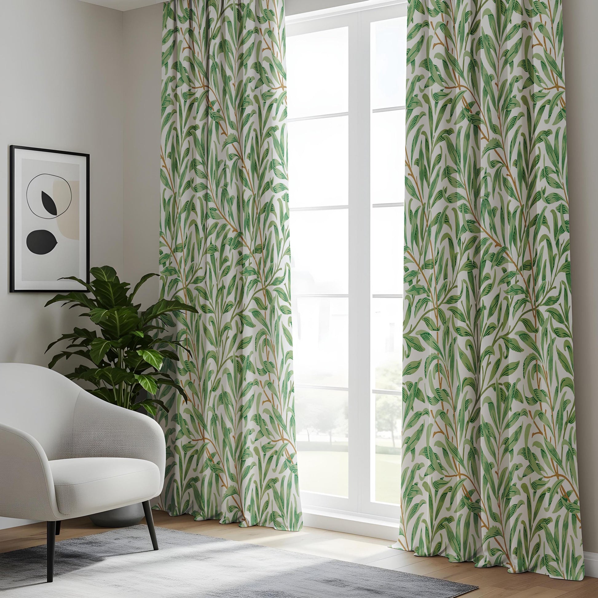 Onay Green Willow Leaf Curtains – Tropical Botanical Window Drapes