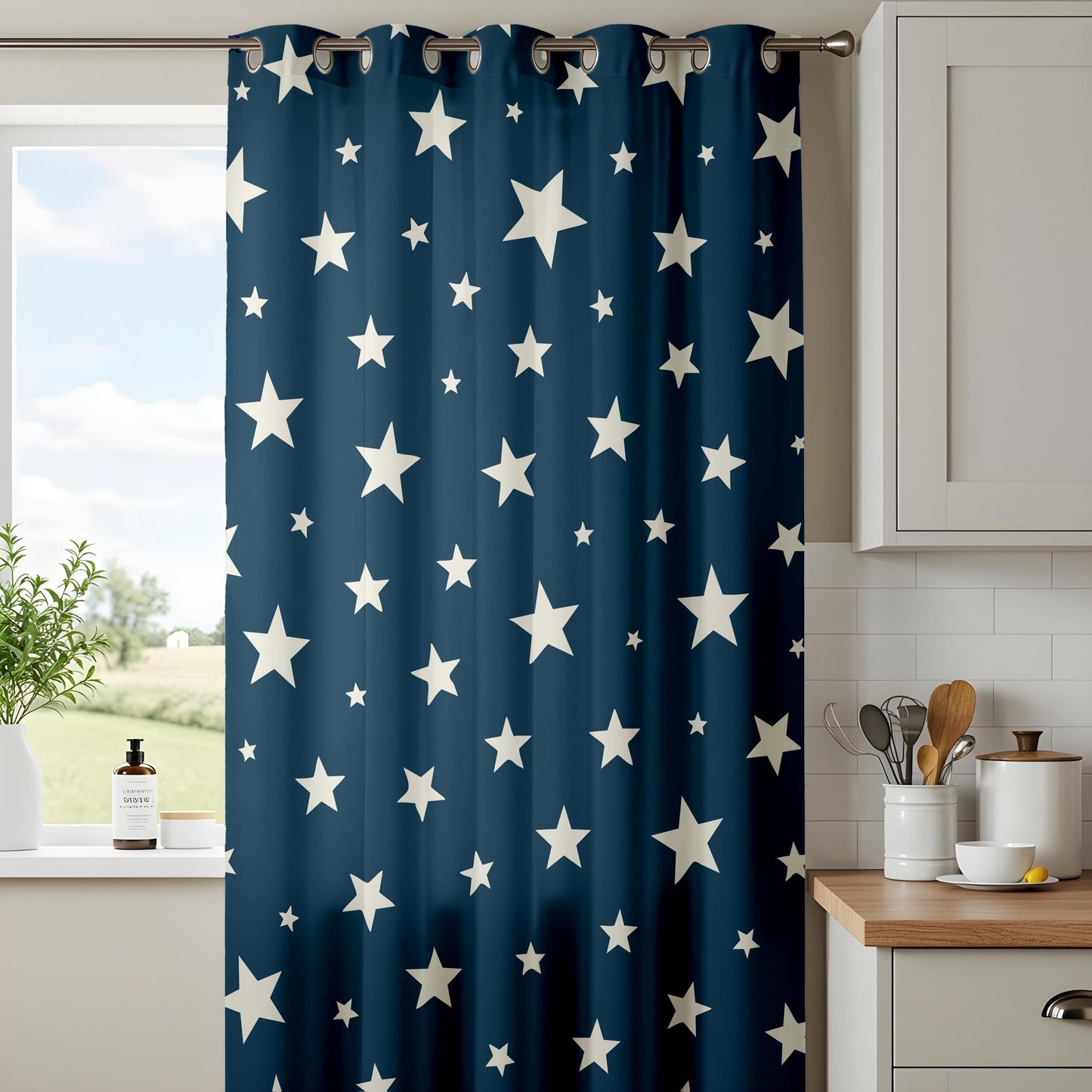 Onay Navy Star Print Curtains – Kids Nursery Night Sky Window Drapes