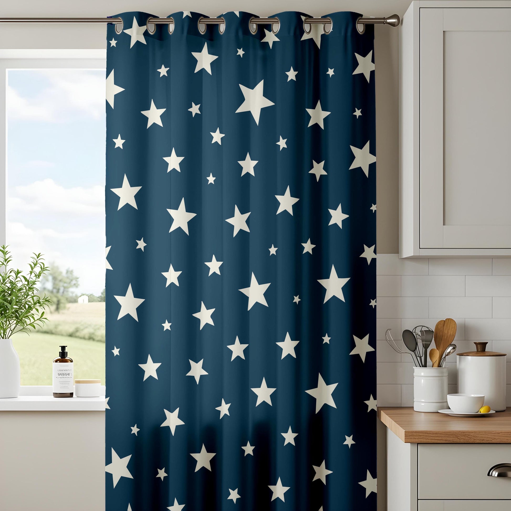 Onay Navy Star Print Curtains – Kids Nursery Night Sky Window Drapes