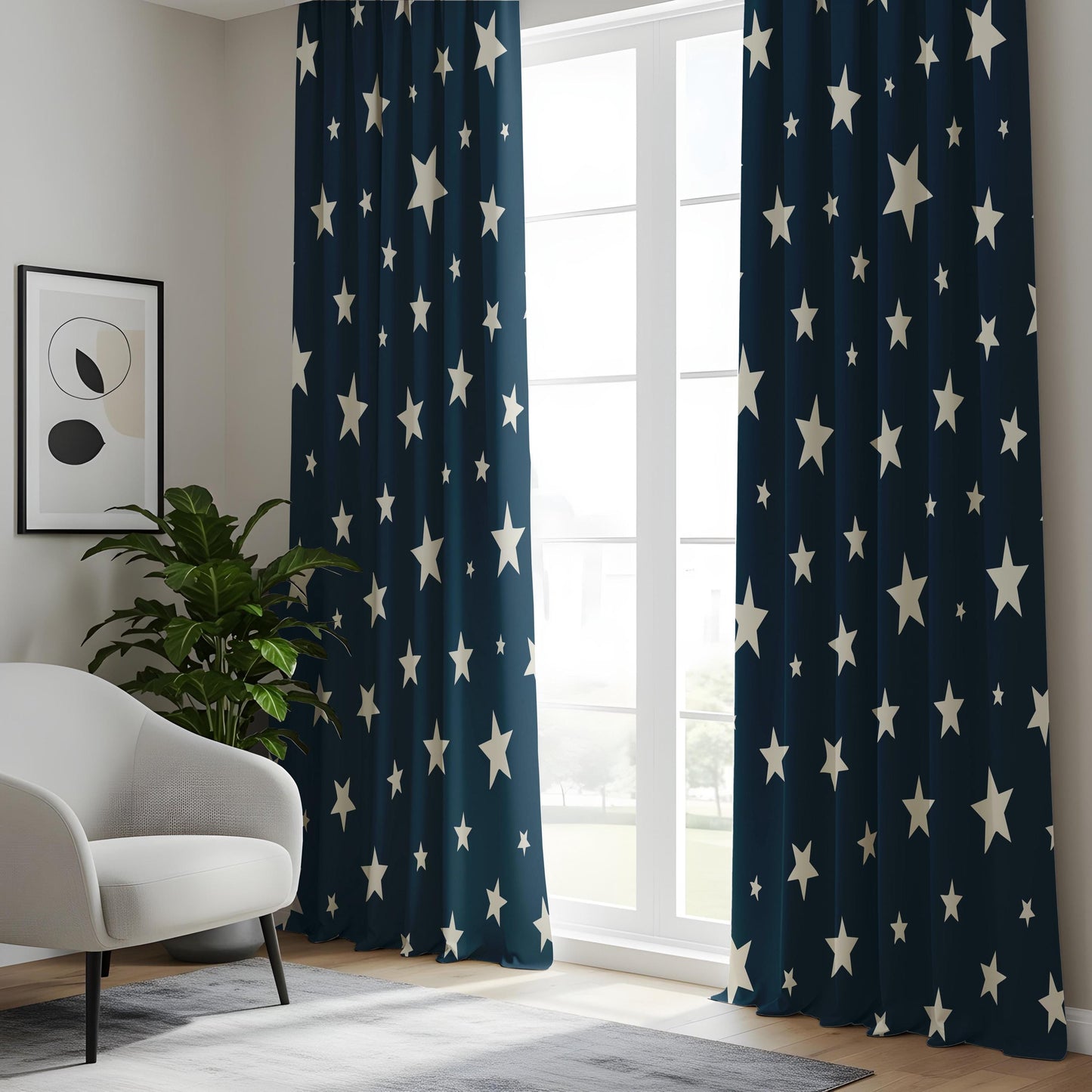 Onay Navy Star Print Curtains – Kids Nursery Night Sky Window Drapes