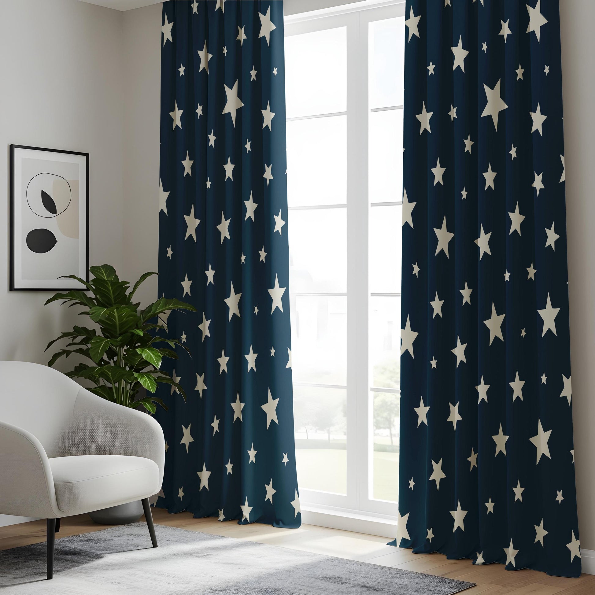 Onay Navy Star Print Curtains – Kids Nursery Night Sky Window Drapes