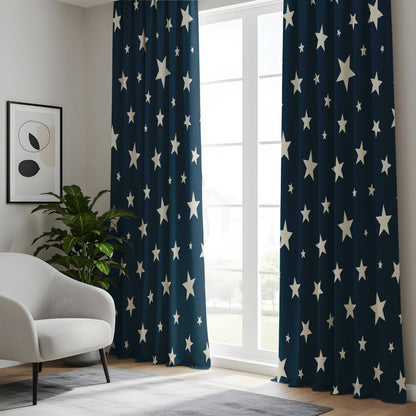 Onay Navy Star Print Curtains – Kids Nursery Night Sky Window Drapes