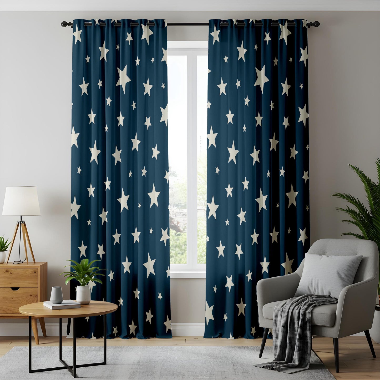 Onay Navy Star Print Curtains – Kids Nursery Night Sky Window Drapes