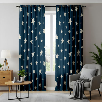 Onay Navy Star Print Curtains – Kids Nursery Night Sky Window Drapes