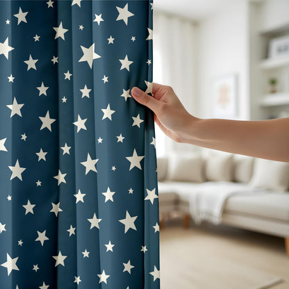 Onay Navy Star Print Curtains – Kids Nursery Night Sky Window Drapes
