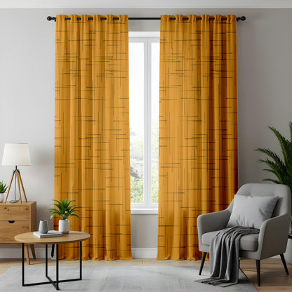 Onay Mustard Yellow Geometric Eyelet Curtains – Mid Century Grid Drapes