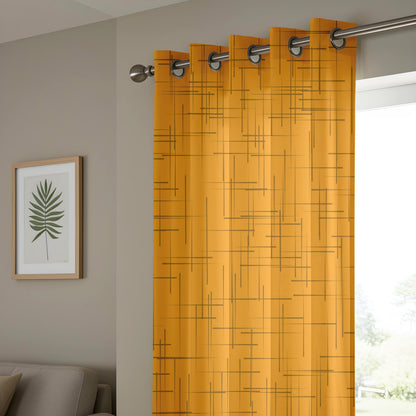 Onay Mustard Yellow Geometric Eyelet Curtains – Mid Century Grid Drapes