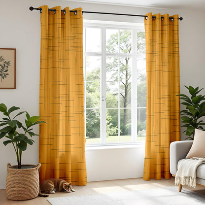 Onay Mustard Yellow Geometric Eyelet Curtains – Mid Century Grid Drapes