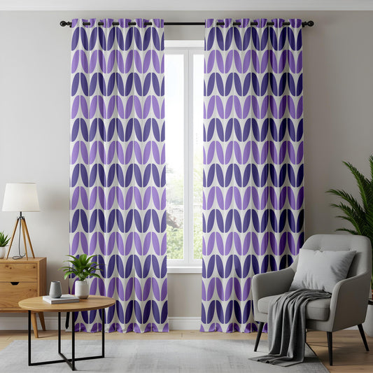 Onay Purple Geometric Eyelet Curtains – Violet Mid Century Oval Drapes
