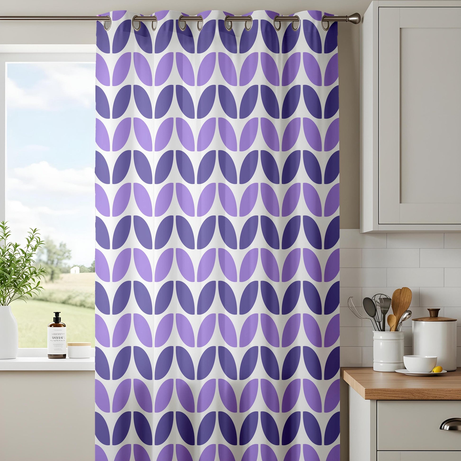 Onay Purple Geometric Eyelet Curtains – Violet Mid Century Oval Drapes