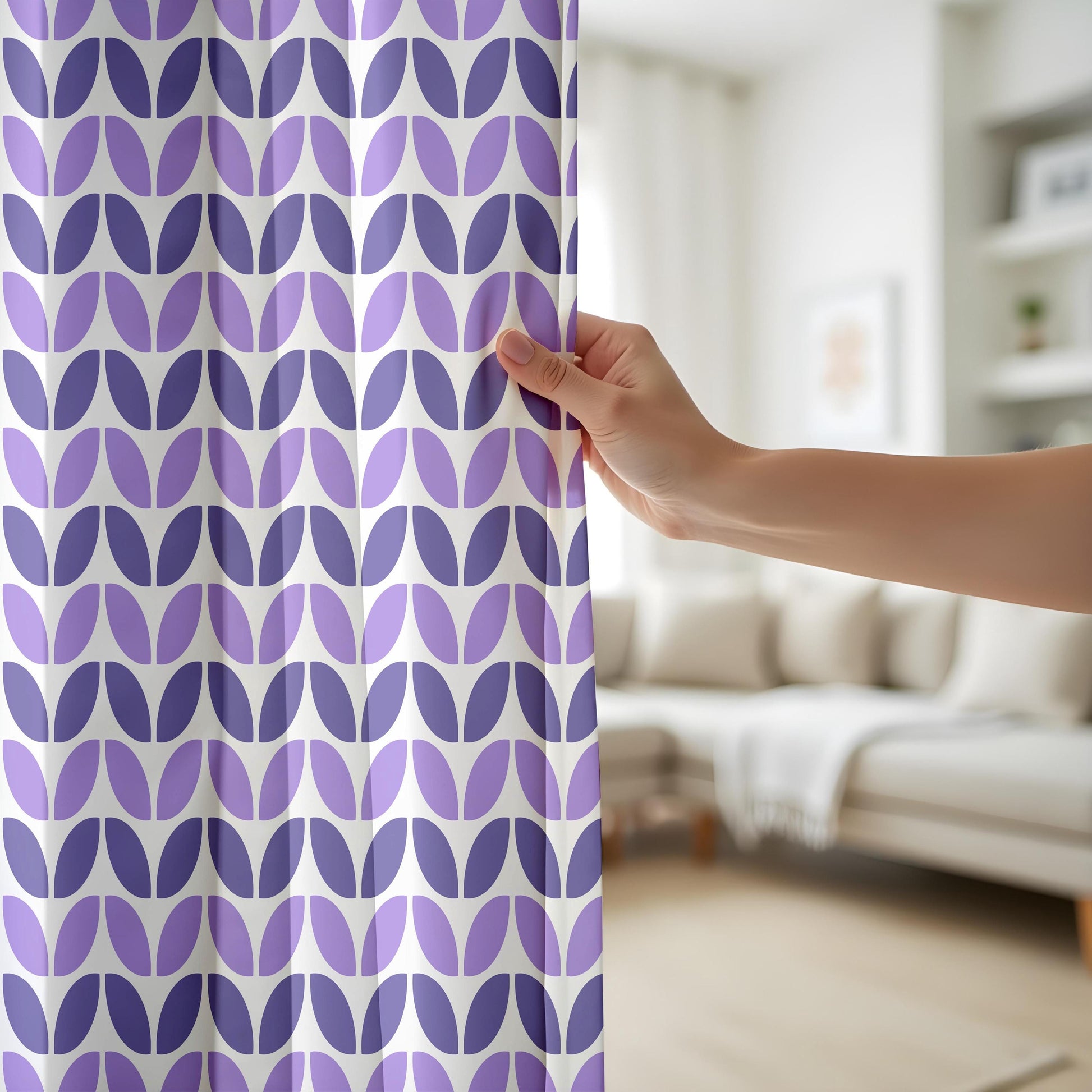 Onay Purple Geometric Eyelet Curtains – Violet Mid Century Oval Drapes
