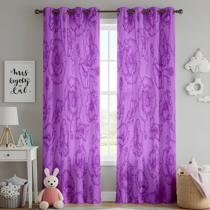 Onay Purple Floral Eyelet Curtains – Violet Peony Baroque Lined Drapes