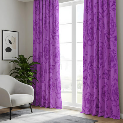 Onay Purple Floral Eyelet Curtains – Violet Peony Baroque Lined Drapes