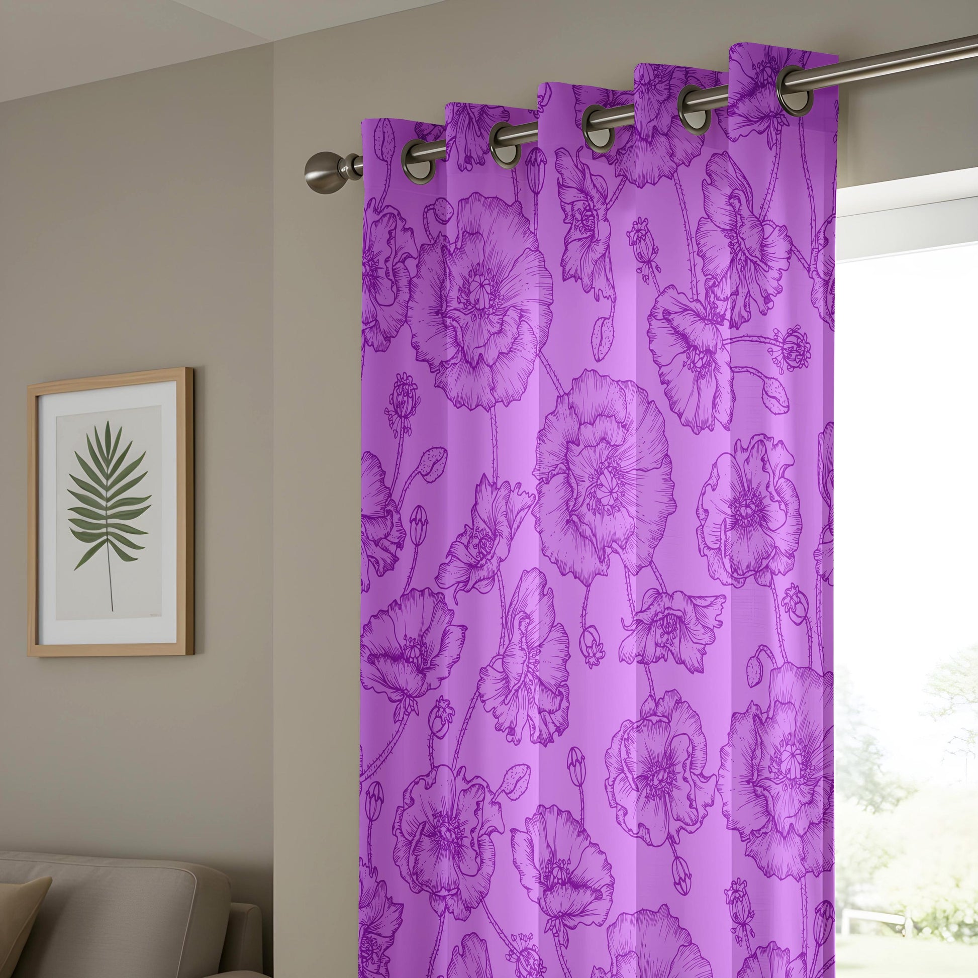Onay Purple Floral Eyelet Curtains – Violet Peony Baroque Lined Drapes