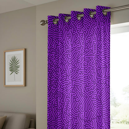 Onay Purple Abstract Eyelet Curtains – Violet Maze Pattern